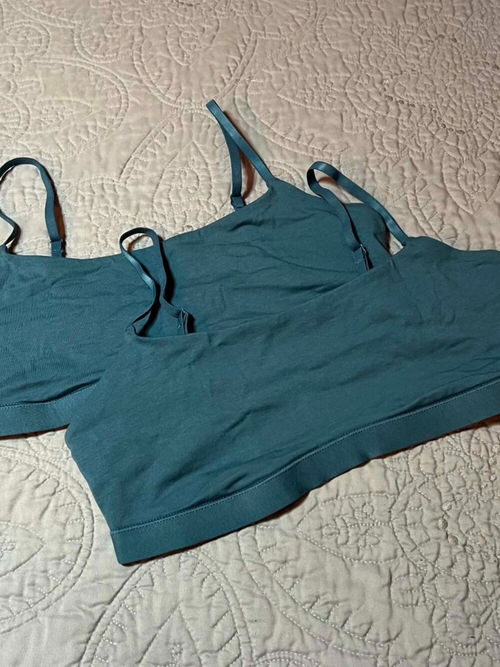 NWOT 2 Pk Quince Organic Cotton Scoop Bralette Ocean Size M